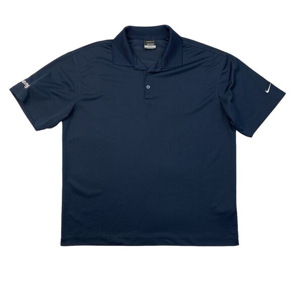 Nike Golf Polo Shirt Mens L Large Navy Blue Dri Fit Micro Pique Willmeng Logo - Picture 1 of 12